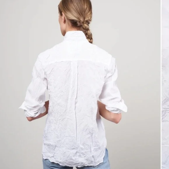 Frank & Eileen Frank & Eileen white Joedy crinkle button down shirt SzSmall EUC - Picture 3 of 9